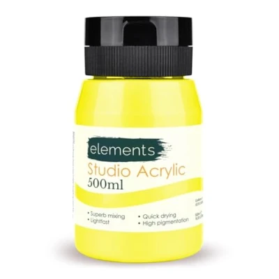 Image of Elements 500ml Acrylic Paint 500 ml Tub Quick Drying Paints with High Pigment and Vibrant Colour Neon Yellow