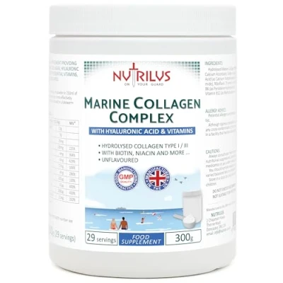 Image of Hydrolysed Marine Collagen Powder 300g with Hyaluronic Acid and Vitamins 29 Servings Biotin, Folic Acid, B12 &amp; more High Protein for Skin, Hair, Nails, Joints (Neutral)