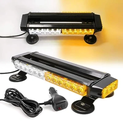Image of ROUTEKING 30LEDs Flashing Beacon Light Recovery Warning Strobe Lighting Bar IP65 with 4 Magnetic Base 7 Flash Patterns for 12V/24V Emergency vehicles Car Trailer Roof (Amber/White)