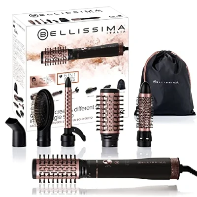 Image of Bellissima 6 in 1 Hot Air Brush Styler and Volumizer Interchangeable Hair Dryer with Ion Technology, Ceramic &amp; Keratin Coated Brushes, 1000W, 2 Heat/Speed Settings Anti Frizz, Lightweight