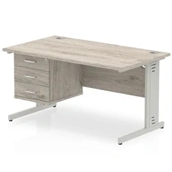 Image of Impulse 1400x800 Desk Grey Oak Cable Managed Leg + Fixed Pedestal
