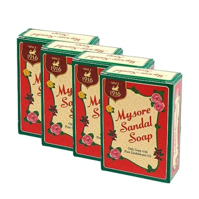 Image of Mysore Sandal Soap 75G Bathing With SandalWood Oil Herbal Ayurveda Health And Beauty Indian Origin (Pack of 4)