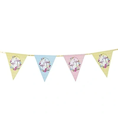 Image of Talking Tables Truly Flamingo Floral Paper Triangle Garland Decoration for Tea Party, Summer and Birthday Pink (3m)