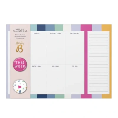 Image of Busy B Weekly Planner Pad Stripe with 52 week view Tear off Sheets and Two Magnets Perforated Lists
