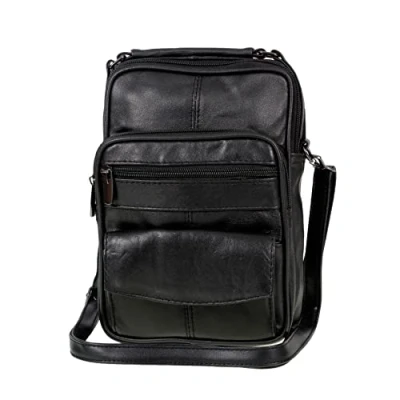 Image of AR BRAND EST. 2021 Travel Organiser Black Real Leather Shoulder Bag