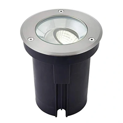 Image of Hoxton Outdoor Recessed Ground Light Cool White IP67 10.5W Matt Black Paint &amp; Brushed Stainless Steel