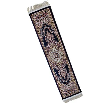 Image of Melody Jane Dolls House Navy Blue &amp; Red Turkish Woven Carpet Runner Miniature Rug 1:12