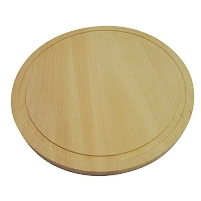 Image of Circular wooden cutting chopping board 10 inch 25 cm kitchen solid wood round plain with line