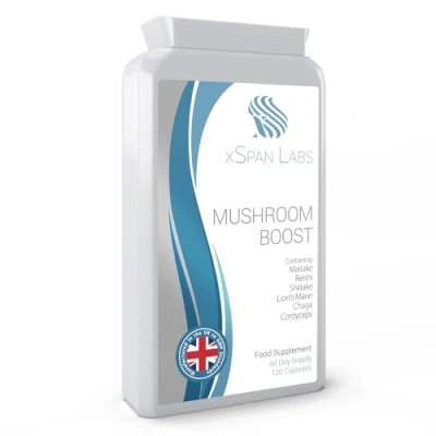 Image of Organic Mushroom Boost 120 Capsules Lion&#039;s Mane, Reishi, Chaga, Cordyceps, Shitake &amp; Maitake Added Turmeric Acerola Fruit High Strength Beta Glucans