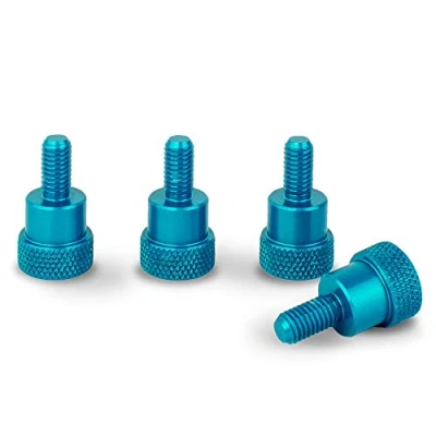 Image of PrecisionGeek KNURLED SHOULDER THUMB SCREWS Aluminium BLUE M6 x 10mm (12mm dia) HAND GRIP BOLTS (Set of 4)