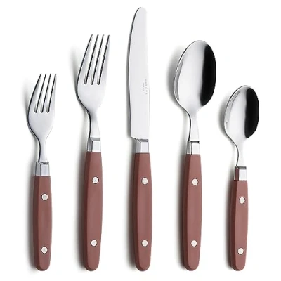 Image of ANNOVA Silverware Set 20 Pieces Stainless Steel Color Handle with Rivet/Retro Style Flatware (Brown)