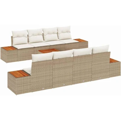 Image of vidaXL 9 Piece Garden Sofa Set with Cushions Beige Poly Rattan Acacia