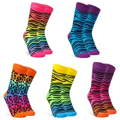 Image of CityComfort Womens Socks, Calf Length Colourful Funny Socks Soft Breathable Pack of 5 (Multi Animal Print)