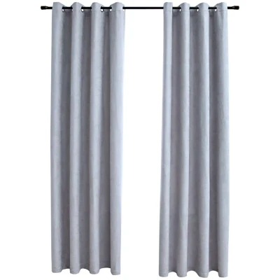 Image of vidaXL Blackout Curtains with Metal Rings 2 pcs Grey 140x175 cm