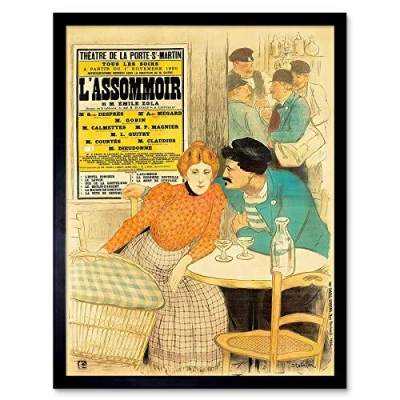 Image of Wee Blue Coo Advert Theatre Stage Play L&#039;Assommoir Zola France Cafe Art Print Framed Poster Wall Decor 12X16 Inch