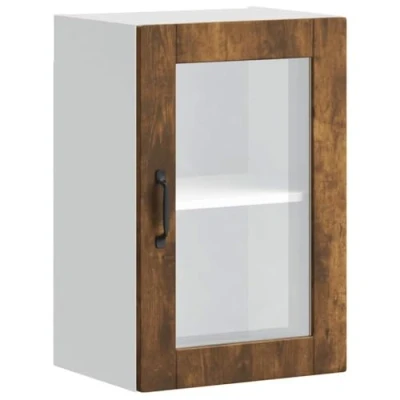 Image of vidaXL Porto Smoked Oak Kitchen Wall Cabinet Glass Door 40x31x60 cm Engineered Wood Storage Unit