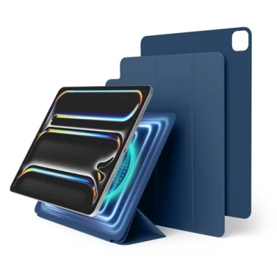 Image of elago Magnetic Folio Case for iPad Pro 13 inch Cover (M4) Back plate can be attached to metal materials, Wake/Sleep functionality, Compatible with Apple Pencil 2 (Blue)