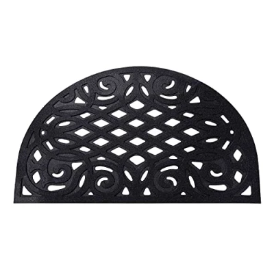 Image of Nicoman Outdoor Doormat Decorative Stair Mats Heavy Duty Drainage Dirt Trapper Porch Rubber Skid Proof Anti Slip (Half Moon, Black Bold, 75 x 44cm)
