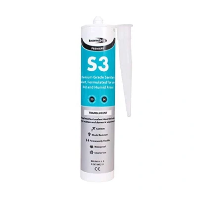 Image of Bond it 310ml S3 Grade Sanitary Silicone Sealant High Performance Bathroom Bath Kitchen Sink Shower Anti Mould Window Fungal Resistant Premium EU3 (Transluscent, 1)
