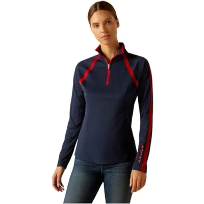 Image of ARIAT Womens Sunstopper 3.0 Long Sleeve Baselayer Navy/Red Size XXL