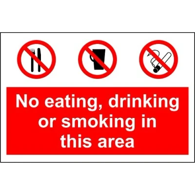 Image of No Eating Drinking or Smoking in This Area Sign 1.2mm Rigid Plastic 400mm x 300mm