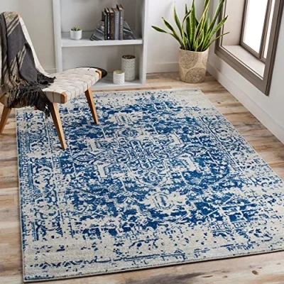 Image of Livabliss Syracusa Vintage Rug Area Rugs Living Room 120x170 cm, Dining Floor, Kitchen, Traditional Multicoloured Boho Rug, Easy Care Pile, Bohemian Large Blue and Beige