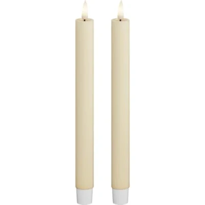 Image of Deluxe Homeart Indoor Flameless LED Taper Dinner Candle 2 Set with Real Flame™ Technology Battery Powered Candles (24 cm, Cream)