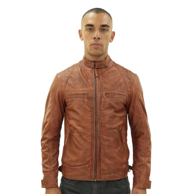 Image of Men&#039;s Vintage Coco Brown Leather Retro Jacket Classic Racing Quilted Biker Moto Fashion 5XL