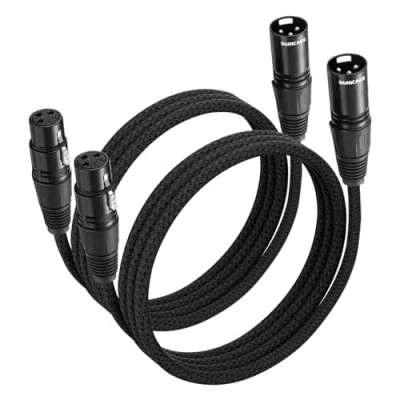 Image of SONICAKE XLR Microphone Cable 2 Pack 2M/6FT Male to Female 3 Pin Nylon Braided for Studio Recording and Live Production