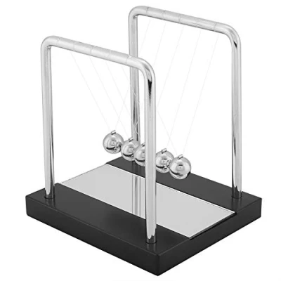 Image of Balance Balls Toy With Mirror Newton&#039;s Cradle Wooden Base Art in Motion Toys for Kids Adults Physics Science Pendulum Ornaments Educational Gift Home Office Desk