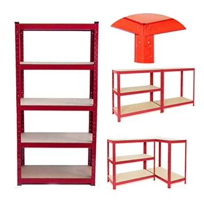 Image of ANSIMIDA 5 Tier Boltless Garage Shelving Workshop Storage Racking Shelves Heavy Duty, Metal, 1500x700x300mm, Red
