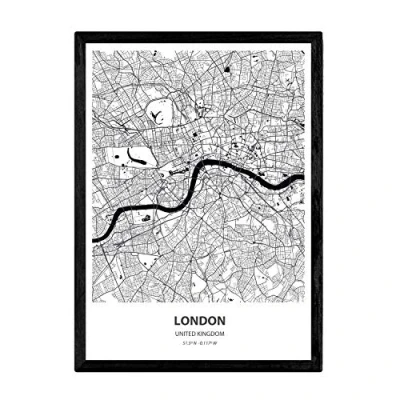 Image of Nacnic Poster with map of London UK. Sheets cities UK seas and rivers in black color. A4 size