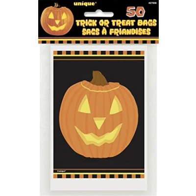 Image of Unique Party 27956 Pumpkin Glow Halloween Treat Bags, Pack of 50