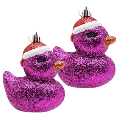 Image of Christmas Concepts® Pack of 2 110mm (4.3&quot;) Purple Glittery Festive Duck Baubles Tree Decorations