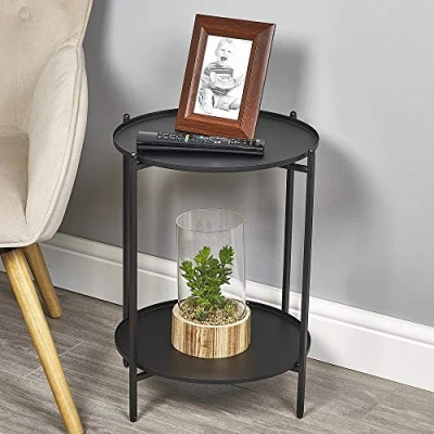 Image of URBNLIVING Black Round Metal Side End Table Nightstand Living Room Furniture Home Decor Legs