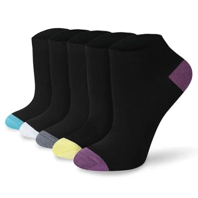 Image of Socksmad Ladies Trainer Socks Size 4 7 Coloured Heel &amp; Toe Black Multipack Womens Sports Cotton Rich, Summer Liners Gifts for Her 5 Pair Pck (Heel PK2)