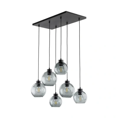 Image of TK Lighting Cubus pendant light, smoke grey, glass, 74 cm long, 6 bulb