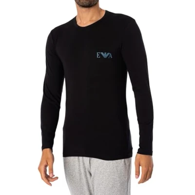 Image of Emporio Armani Men&#039;s Bold Monogram Crew Neck Long Sleeve T Shirt, Black, L
