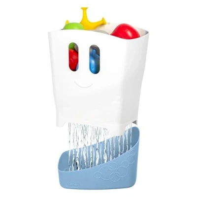 Image of Ubbi Freestanding Bath Toy Organizer Caddy with Removable Drying Rack Bin and Scoop for Toddlers Baby, Cloudy Blue