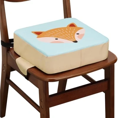 Image of Navaris Booster Seat for Kids Toddler and Baby 10cm Cushion Dining Chair Table Portable Lightweight, Ideal Travel Fits Most Chairs Cute Fox Design