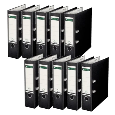Image of Leitz 10101095 180 Degrees Plastic Lever Arch File A4 80 mm Black, Pack of 10