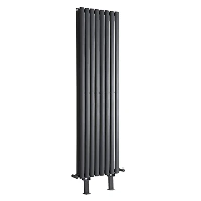 Image of Milano Aruba Anthracite Vertical Double Oval Panel Radiator Feet 1600mm x 472mm