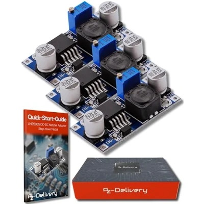 Image of AZDelivery 3 x Compatible with LM2596S DC Buck Converter Power Supply Adapter Step Down Module Arduino including E Book!