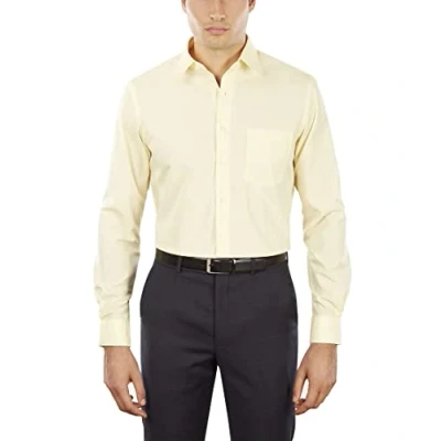 Image of Van Heusen Men&#039;s Dress Shirt Fitted Poplin Solid, Lemon Glaze, 17&quot; Neck 32&quot; 33&quot; Sleeve