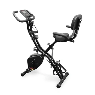 Image of Phoenix Fitness Foldable Exercise Bike 4 in 1 Folding Indoor with 16 Magnetic Resistance Levels, Bands, Adjustable Upright and Recumbent Cycling, LCD Display &amp; Pulse Monitor