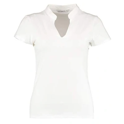 Image of Kustom Kit Ladies&#039; Corporate Short Sleeve V Neck Mandarin Collar Top, White, 20 22. KK770