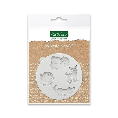 Image of Katy Sue Miniature Puppies Silicone Mould for Cake Decorating &amp; Craft Makes 4 Size 80mm x 75mm 10mm