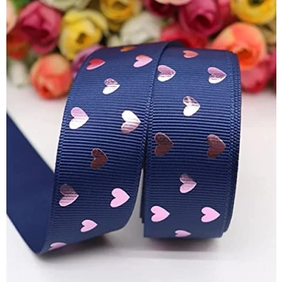 Image of 2 METRES Grosgrain Ribbon Pastel Hearts Craft (2m Length x 25mm Width) Birthday Cake Heart Love Valentines (Red)