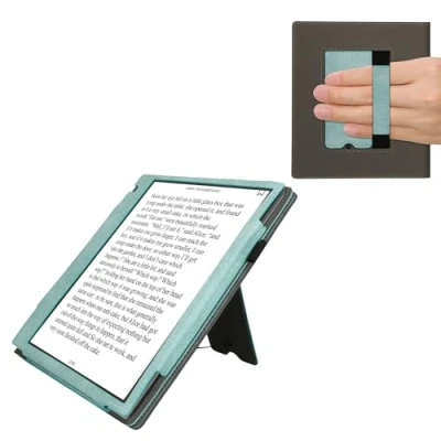 Image of kwmobile Cover Compatible with Pocketbook InkPad Eo/Bigme InkNote Color+ Faux Leather/Suede Case Stand Mint/Dark Grey