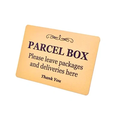Image of Parcel Box Sign Metal Aluminium with Adhesive Backing Notice for Deliveries, Mail Box, Packages, Post, Mailman Information Don&#039;t Lose Your Ever Again (Brass)